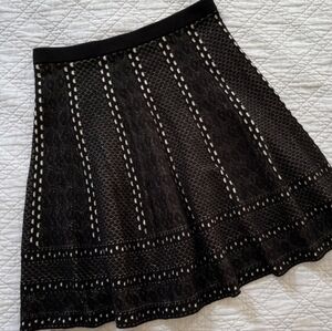 Chelsea & Theodore Black Ivory Knit Woven Pull on Elastic Waist Sweater Skirt L